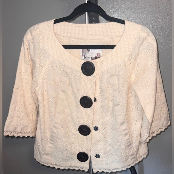 Off white floral eyelet pattered cardigan jacket - Picture 4 of 7